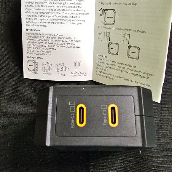 67W 2-Port USB-C Charger with 6FT 100W USB C Cable UNBREAKcable NEW Open Box - Picture 4 of 6